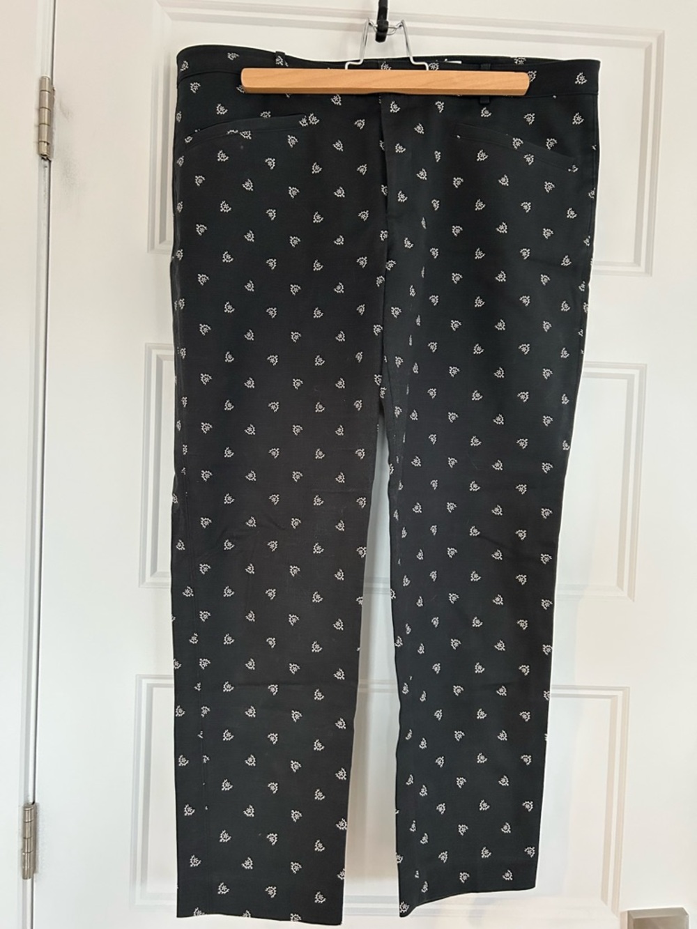 Club Monaco Black Floral-Trim Pants